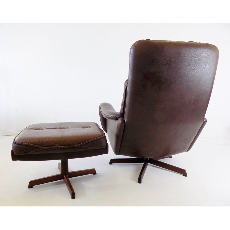 Vintage leather armchair with ottoman by Madsen & Schubell for Bovenkamp