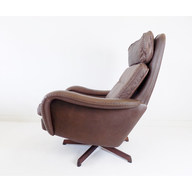 Vintage leather armchair with ottoman by Madsen & Schubell for Bovenkamp