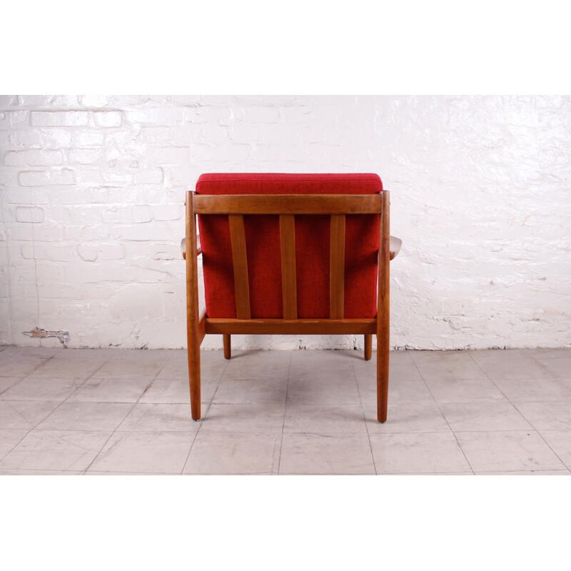 Danish Glostrup armchair in teak and red wool, Arne VODDER - 1960s