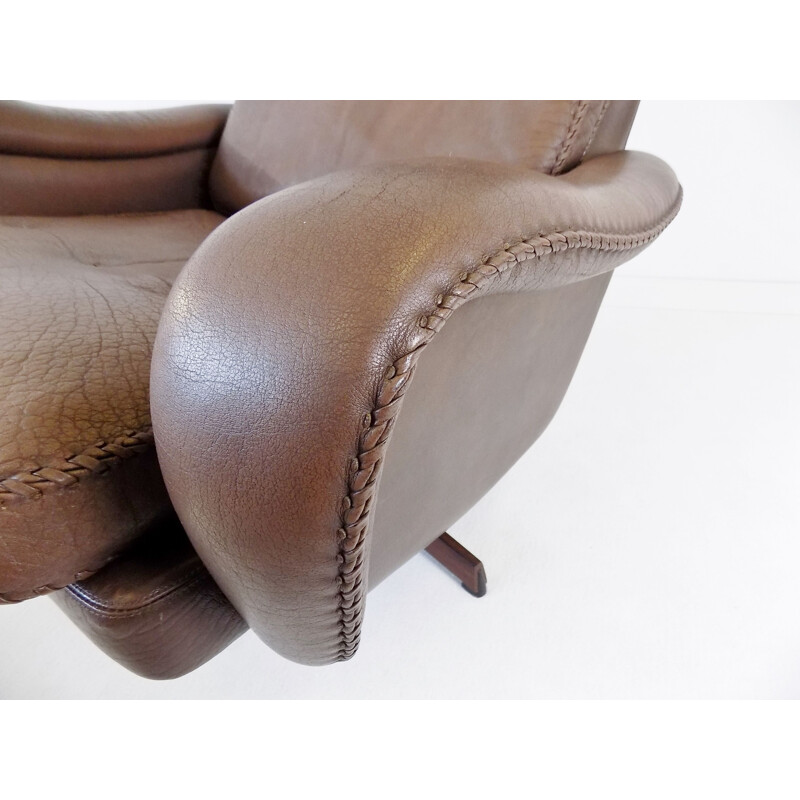 Vintage leather armchair with ottoman by Madsen & Schubell for Bovenkamp