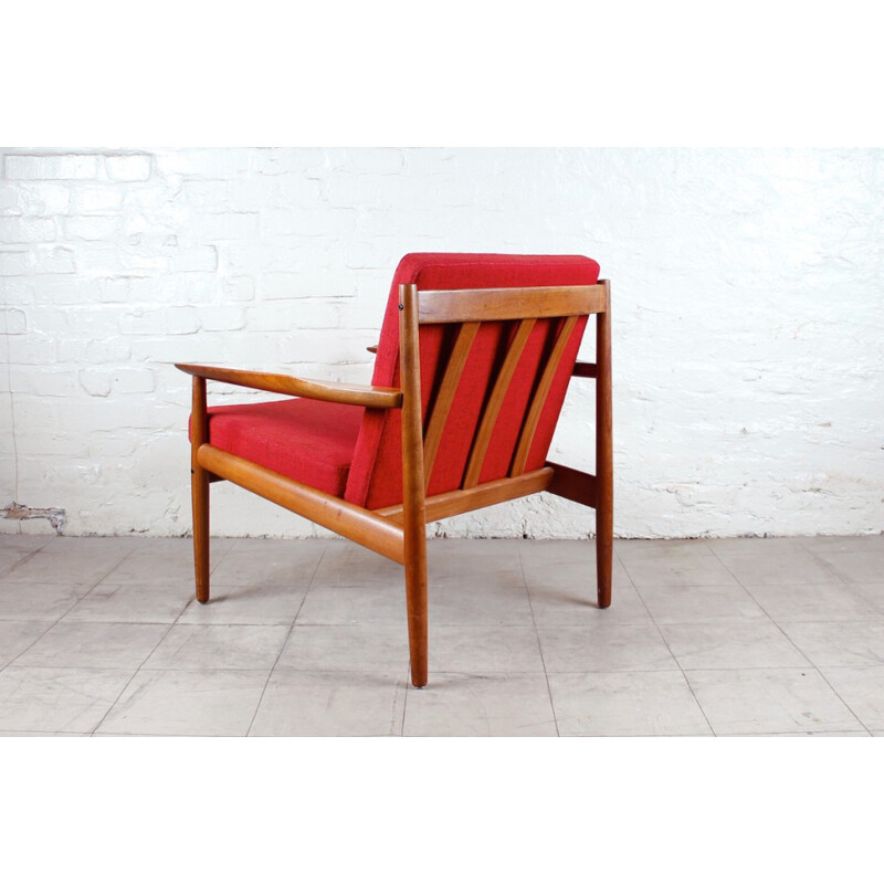 Danish Glostrup armchair in teak and red wool, Arne VODDER - 1960s