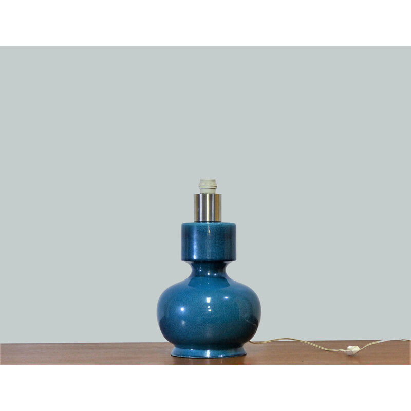 Pied de lampe vintage en céramique bleu, 1970