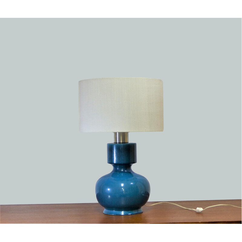 Pied de lampe vintage en céramique bleu, 1970