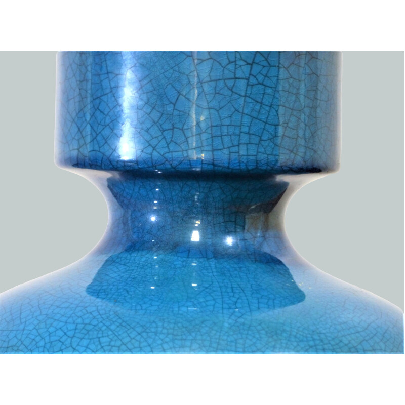 Pied de lampe vintage en céramique bleu, 1970