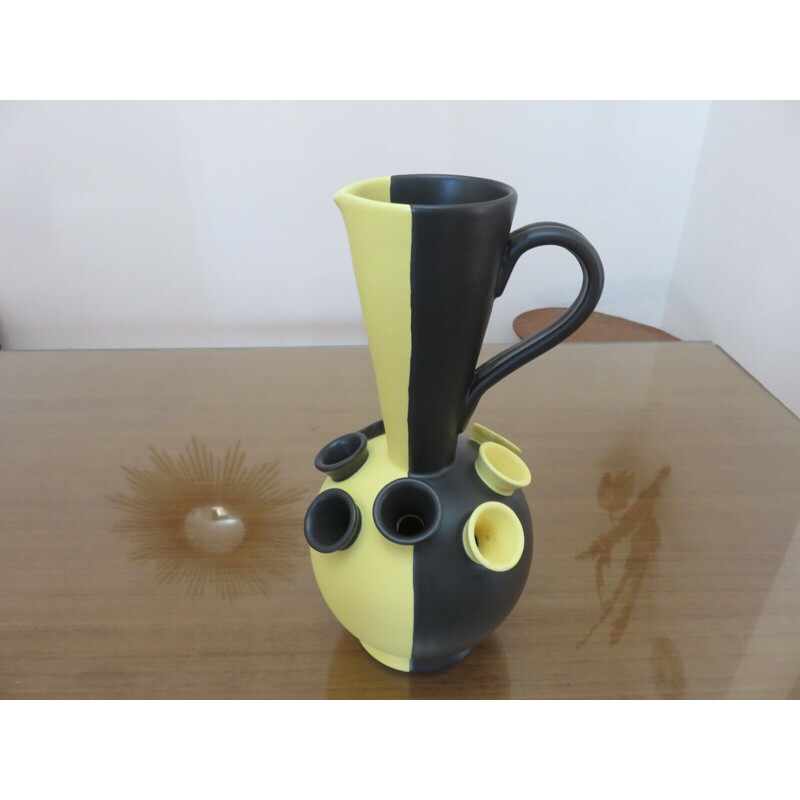 Vintage black and yellow matte ceramic vase, 1950s