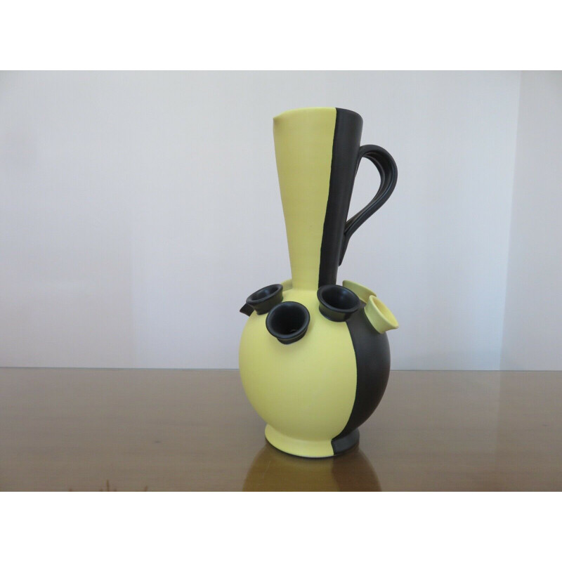 Vintage black and yellow matte ceramic vase, 1950s