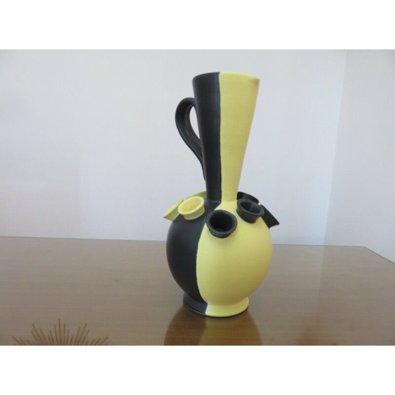 Vintage black and yellow matte ceramic vase, 1950s