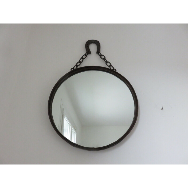 Vintage brutalist steel mirror, 1960s