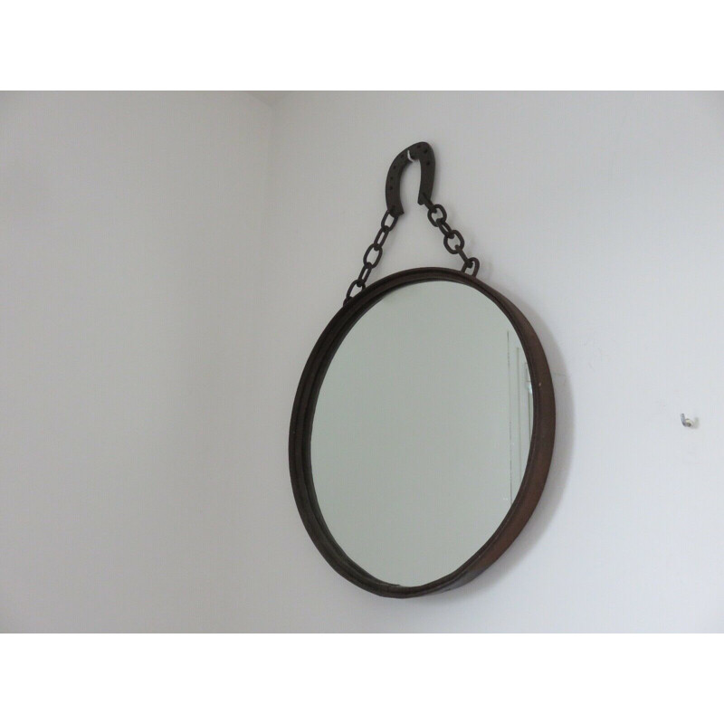 Vintage brutalist steel mirror, 1960s