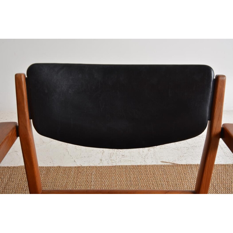 Vintage armchair number 196 in leather and teak by Finn Juhl for France & SØN, 1960