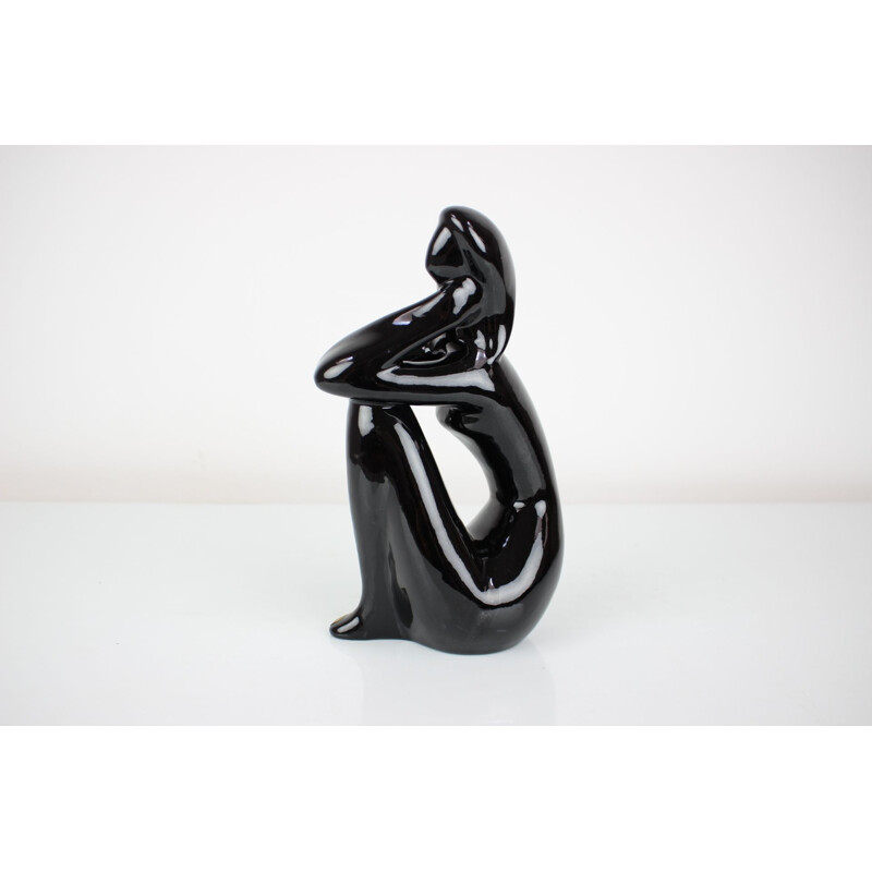 Mid-century ceramic sculpture of sitting women by Jitka Forejtová, Czechoslovakia 1970s