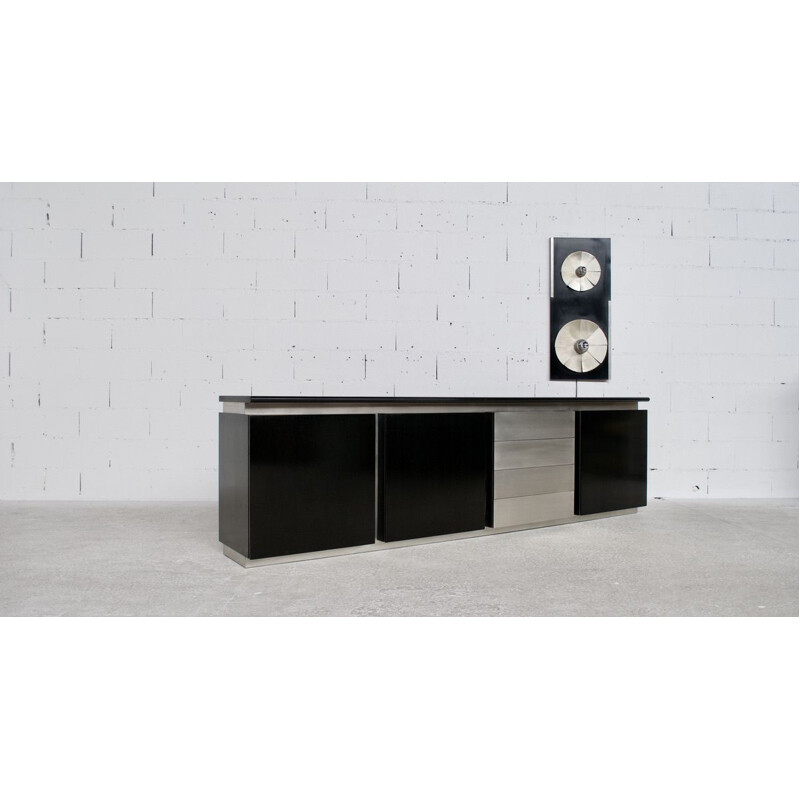 Vintage steel and blackened oakwood TV stand by Ludovico Acerbis, 1970