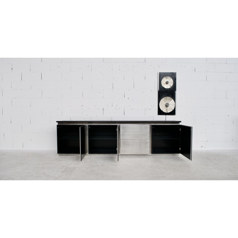 Vintage steel and blackened oakwood TV stand by Ludovico Acerbis, 1970