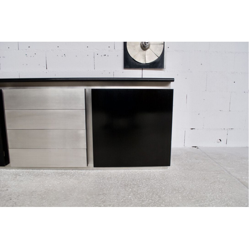 Vintage steel and blackened oakwood TV stand by Ludovico Acerbis, 1970