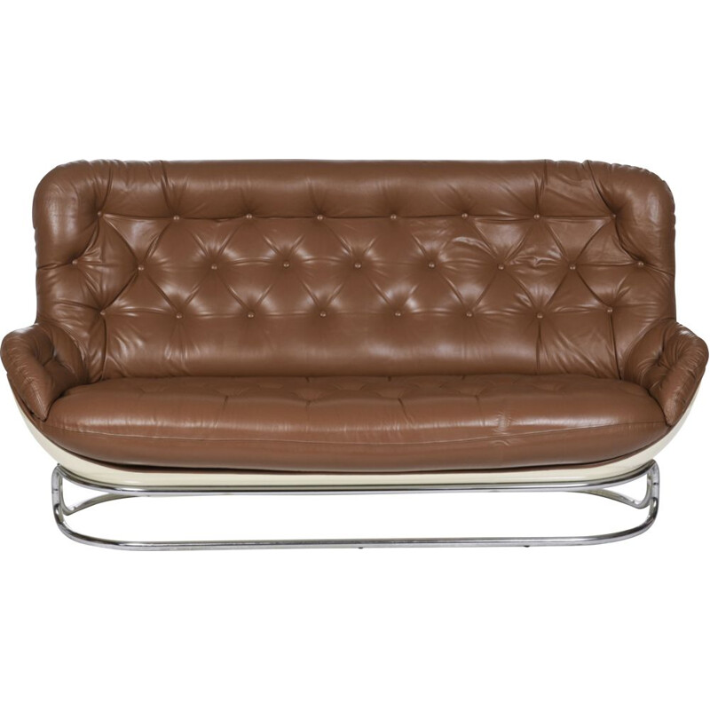 Vintage brown leather Karate sofa by Michel Cadestin for Airborne, France 1970