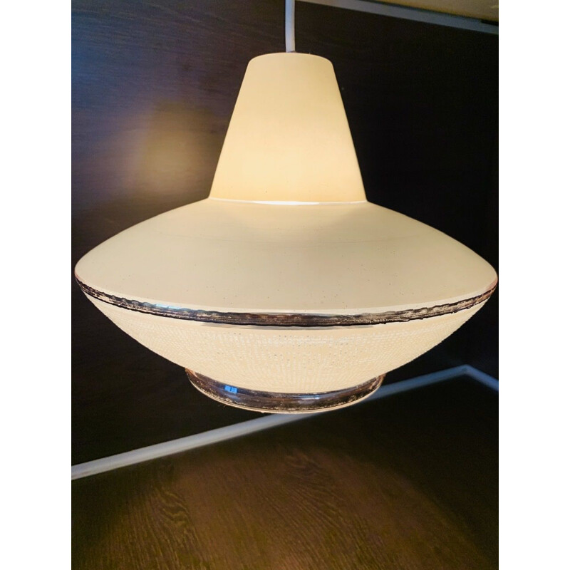 Vintage UFO opaline pendant lamp, 1950-1960