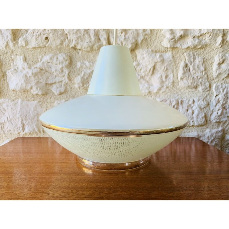 Vintage UFO opaline pendant lamp, 1950-1960