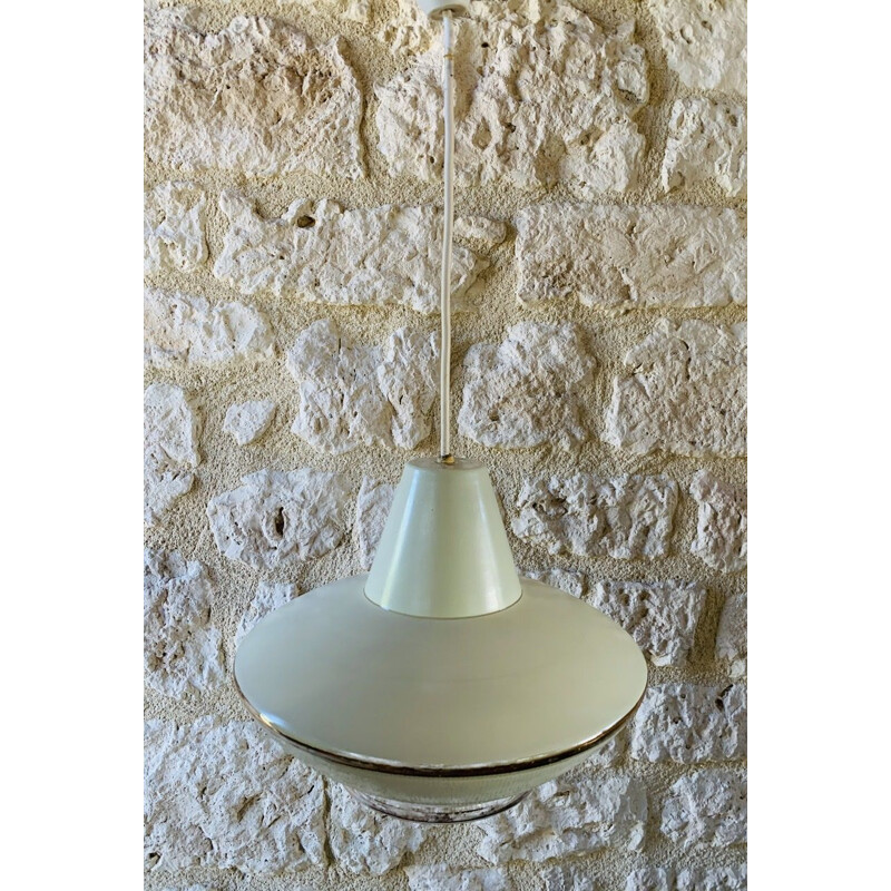 Vintage UFO opaline pendant lamp, 1950-1960