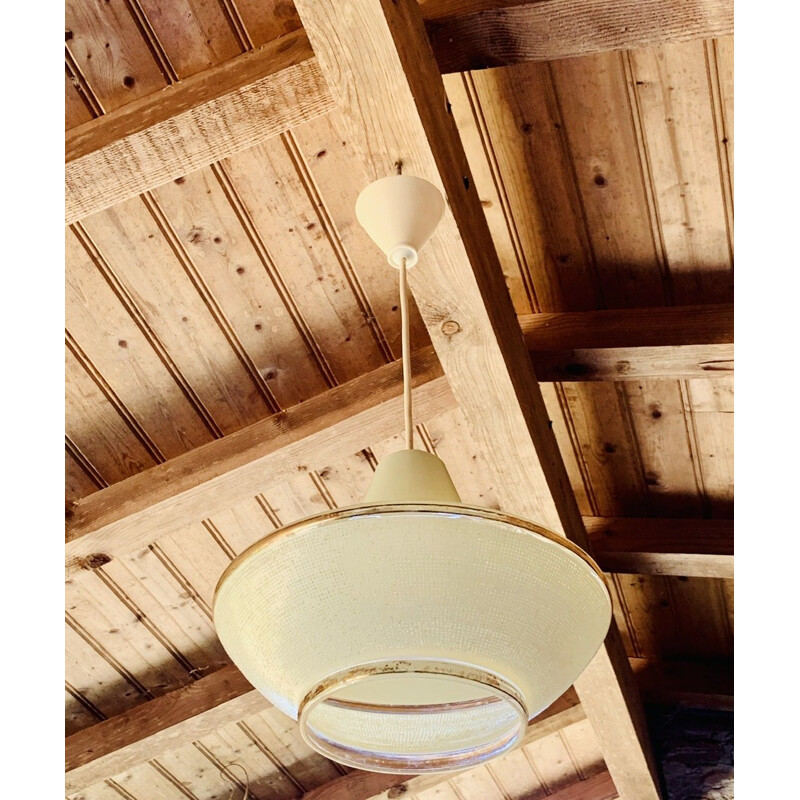 Vintage UFO opaline pendant lamp, 1950-1960