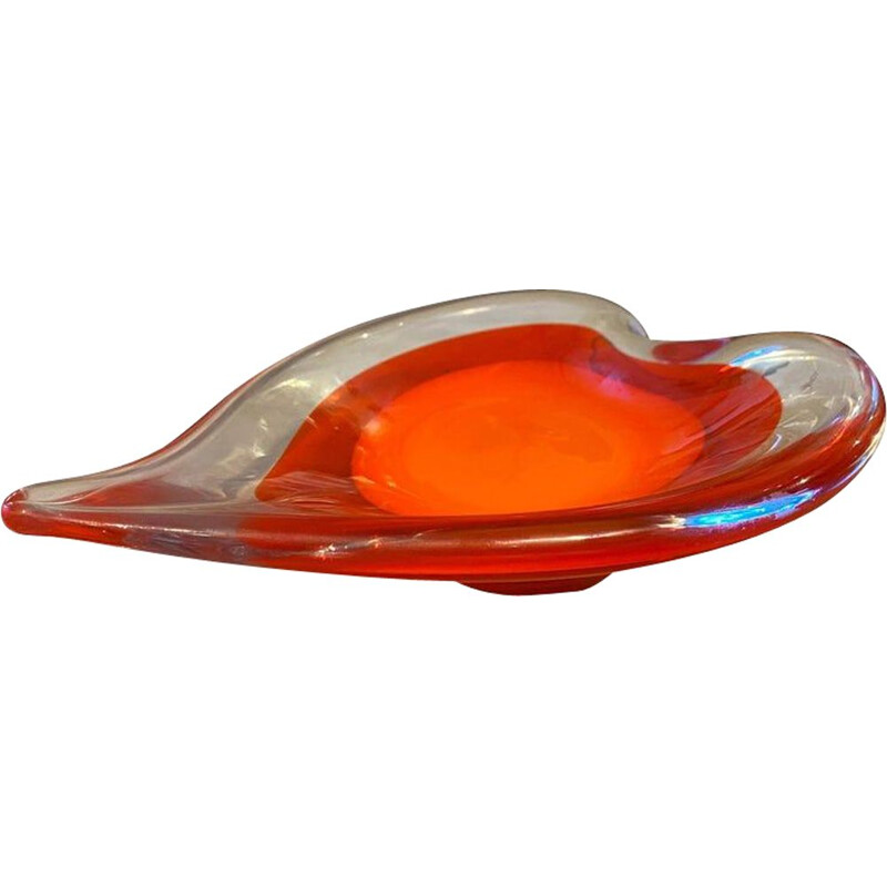 Vintage red and orange Murano glass heart bowl, Italy 1980s