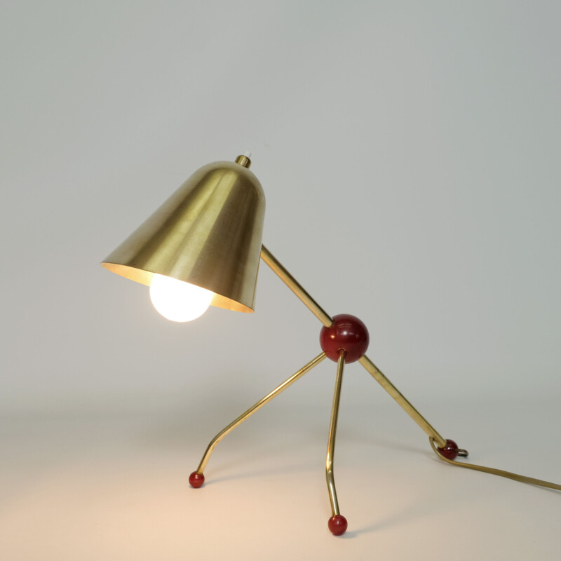 Vintage brass and red bakelite lamp by Otto Kolb, 1950s