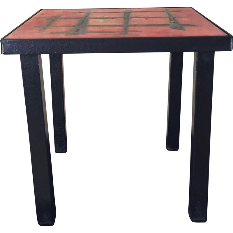 Vintage metal and lava tile side table by Jean and Robert Cloutier