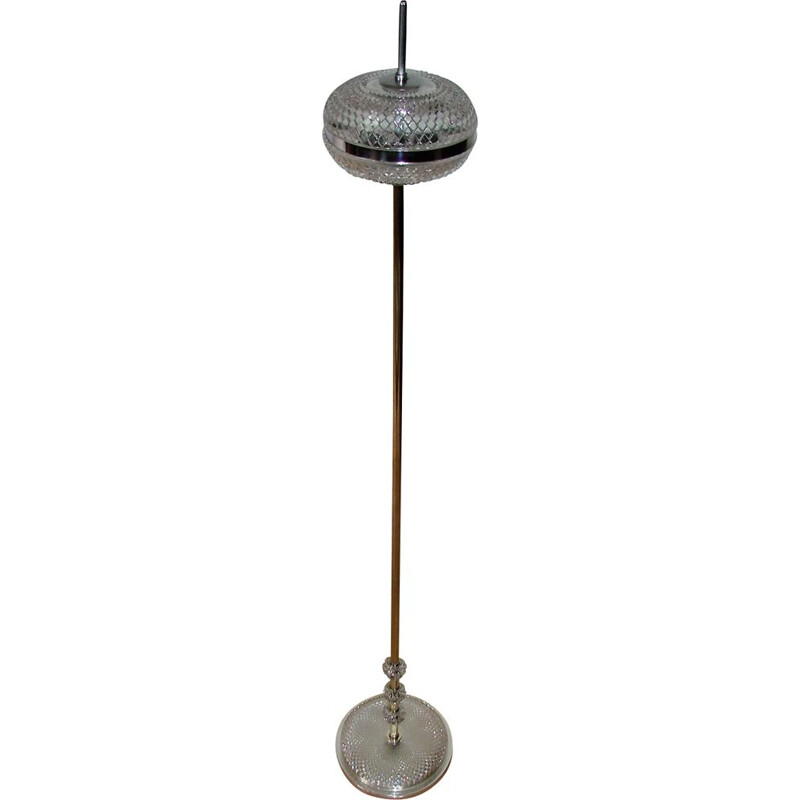 Lampadaire vintage en métal laiton et verre, 1960