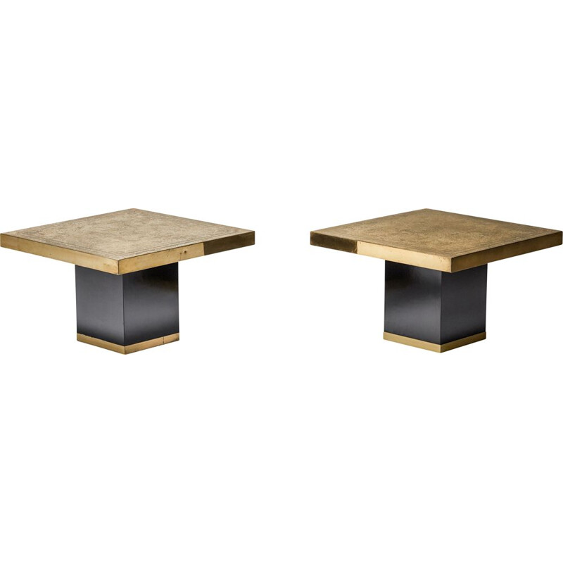 Pair of vintage brass etched side tables, 1950s