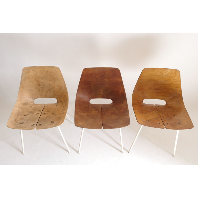 Set of 3 vintage Tonneau chairs by Pierre Guariche, 1955