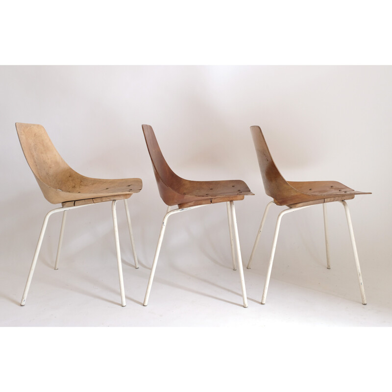 Set of 3 vintage Tonneau chairs by Pierre Guariche, 1955