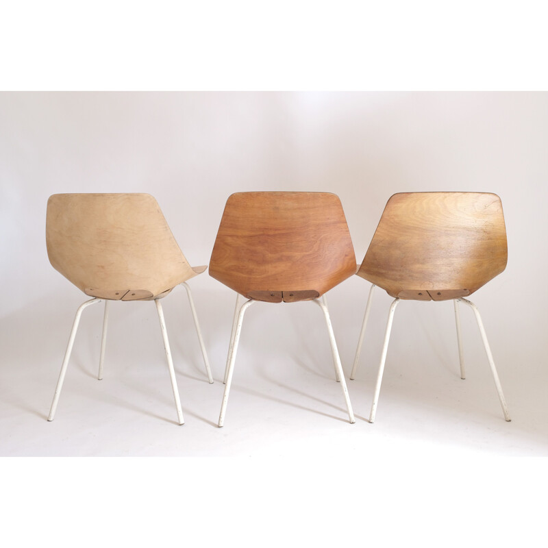 Set of 3 vintage Tonneau chairs by Pierre Guariche, 1955