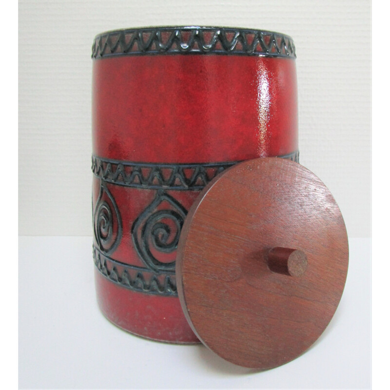 Vintage German ceramic and wood pot, 1960