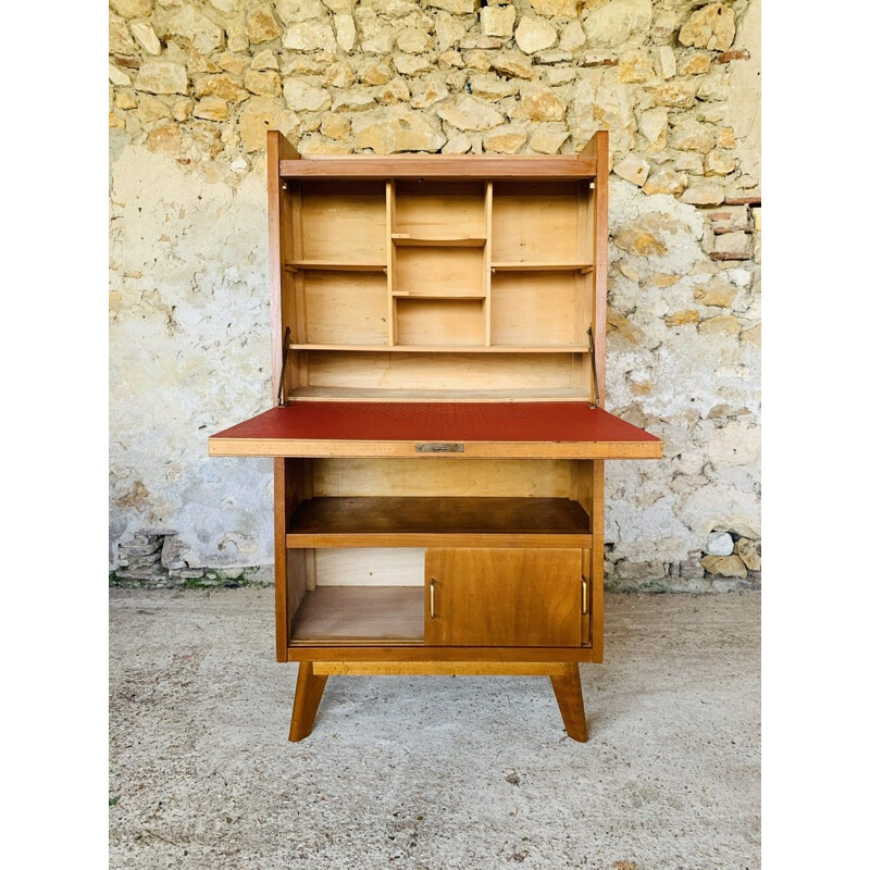 Scandinavian vintage gilded oakwood secretary on compass legs, 1950