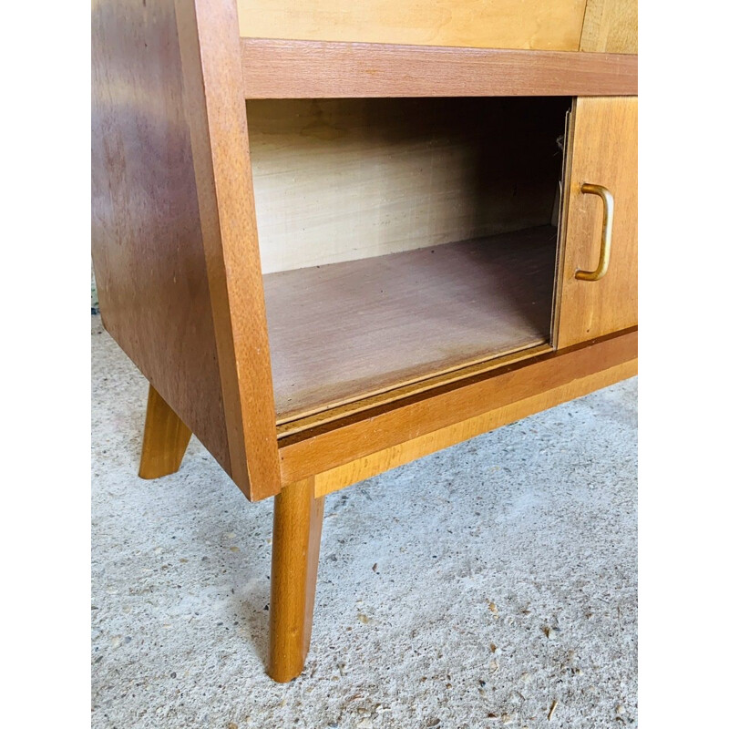 Scandinavian vintage gilded oakwood secretary on compass legs, 1950