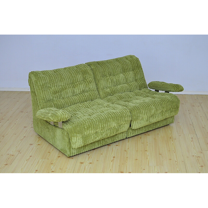 Mid-century two-seater corduroy modular sofa, 1970s