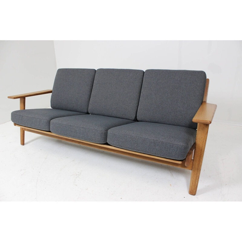 Getama "GE290" 3-seater sofa in oak and grey fabric, Hans J. WEGNER - 1960s