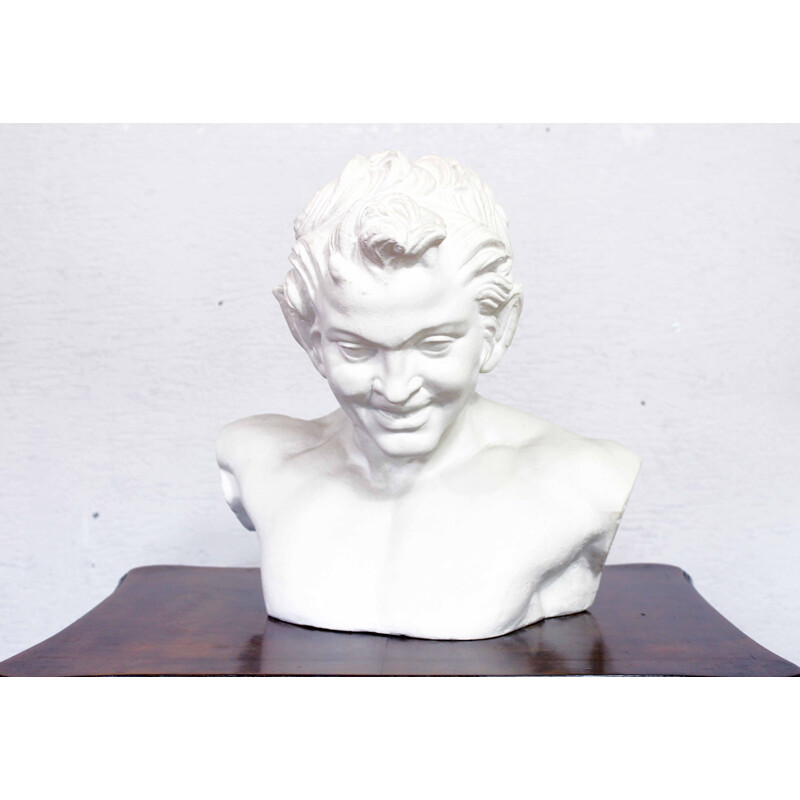 Busto de gesso vintage de um sátiro chamado vienna faun