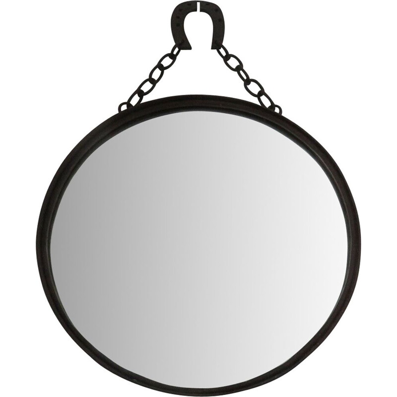 Vintage brutalist steel mirror, 1960s