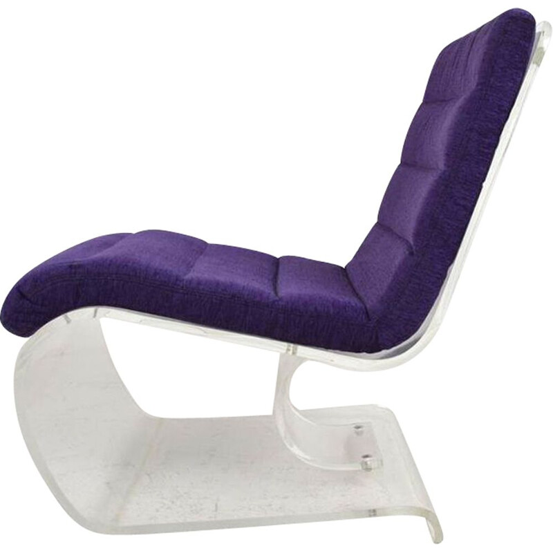 Vintage Plexiglas and purple velvet armchair, 1970