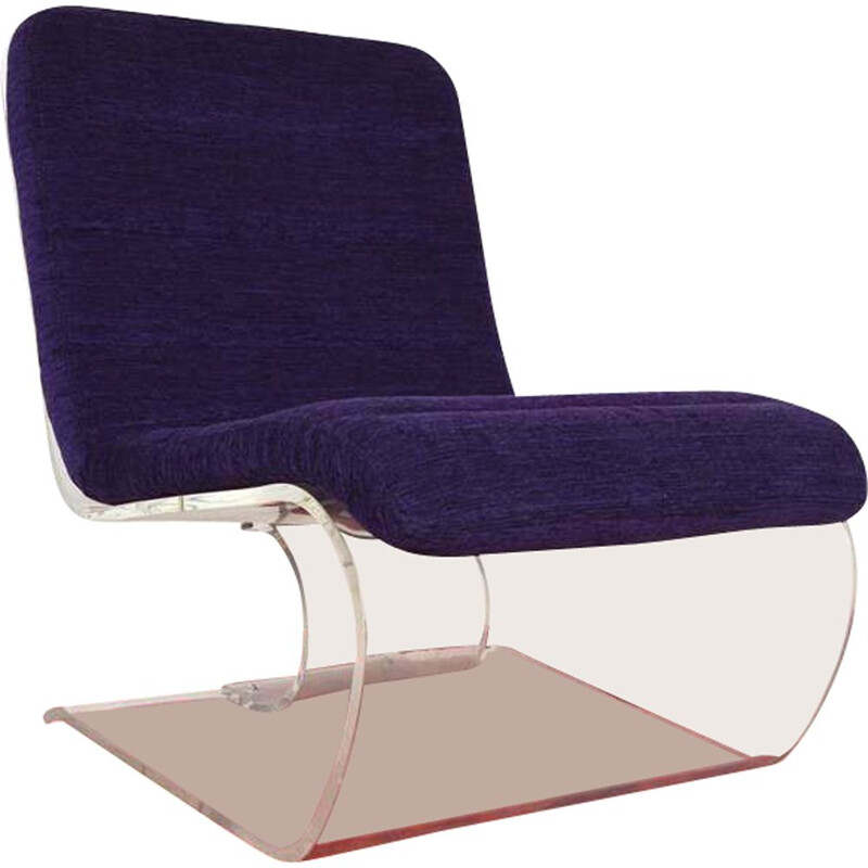 Vintage Plexiglas and purple velvet armchair, 1970