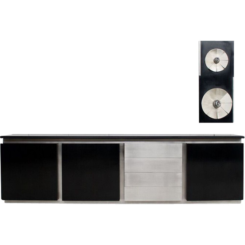 Vintage steel and blackened oakwood TV stand by Ludovico Acerbis, 1970