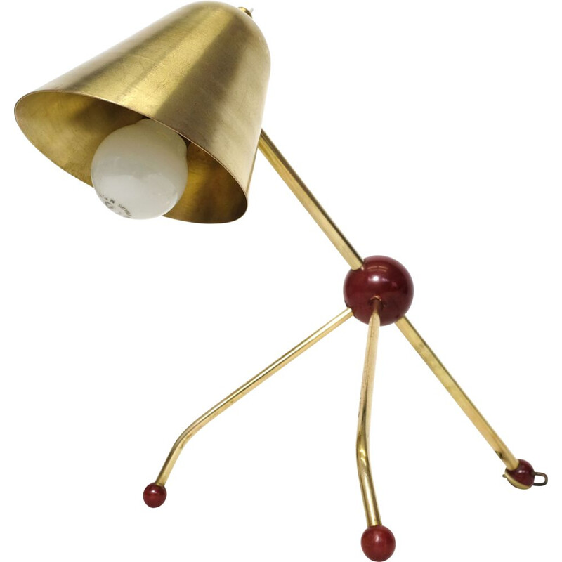 Vintage brass and red bakelite lamp by Otto Kolb, 1950s