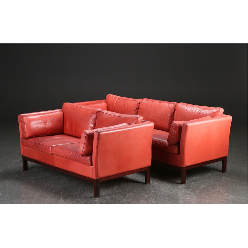 Set of Danish sofas in red leather - 1980s