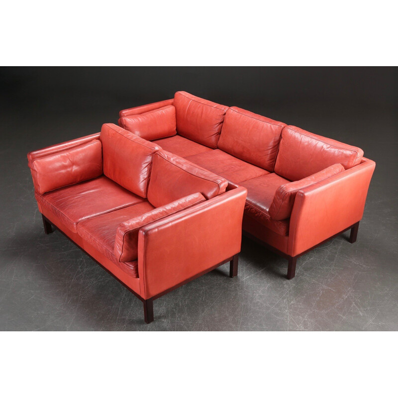 Set of Danish sofas in red leather - 1980s