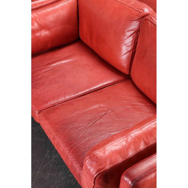 Set of Danish sofas in red leather - 1980s