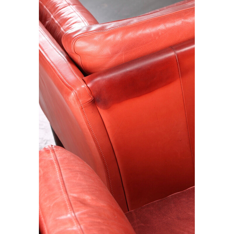 Set of Danish sofas in red leather - 1980s