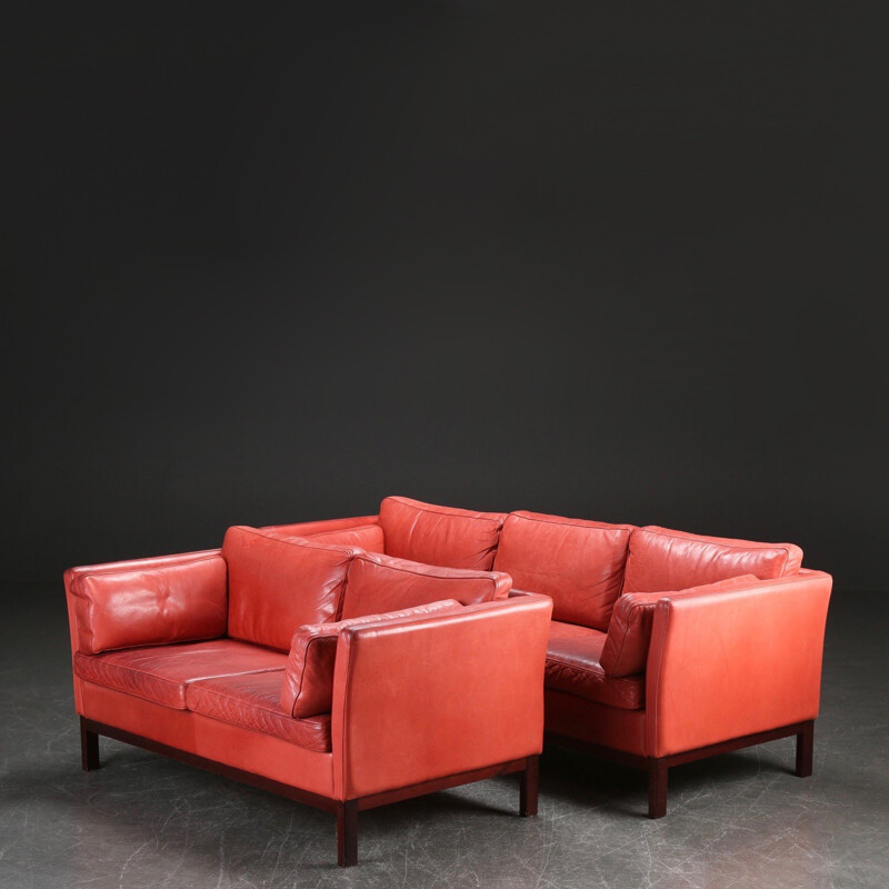 Set of Danish sofas in red leather - 1980s