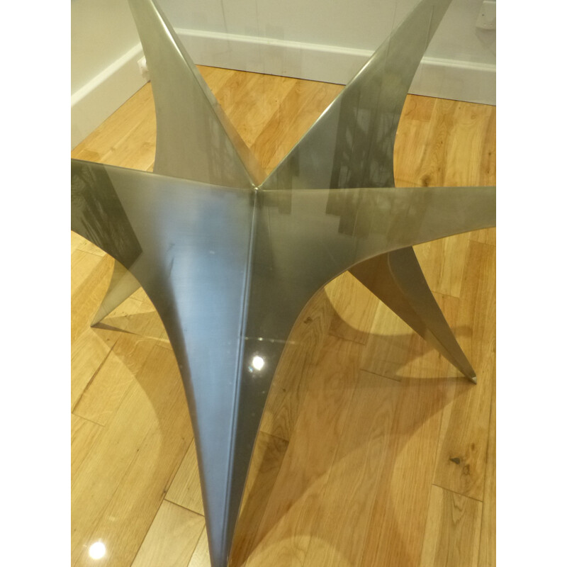 Glass and brushed steel dining table, Paul LE GEARD - 1970s