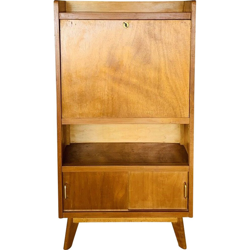 Scandinavian vintage gilded oakwood secretary on compass legs, 1950