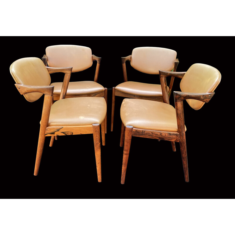 Set of 4  vintage model 42 santos rosewood dining chairs by Kai Kristiansen